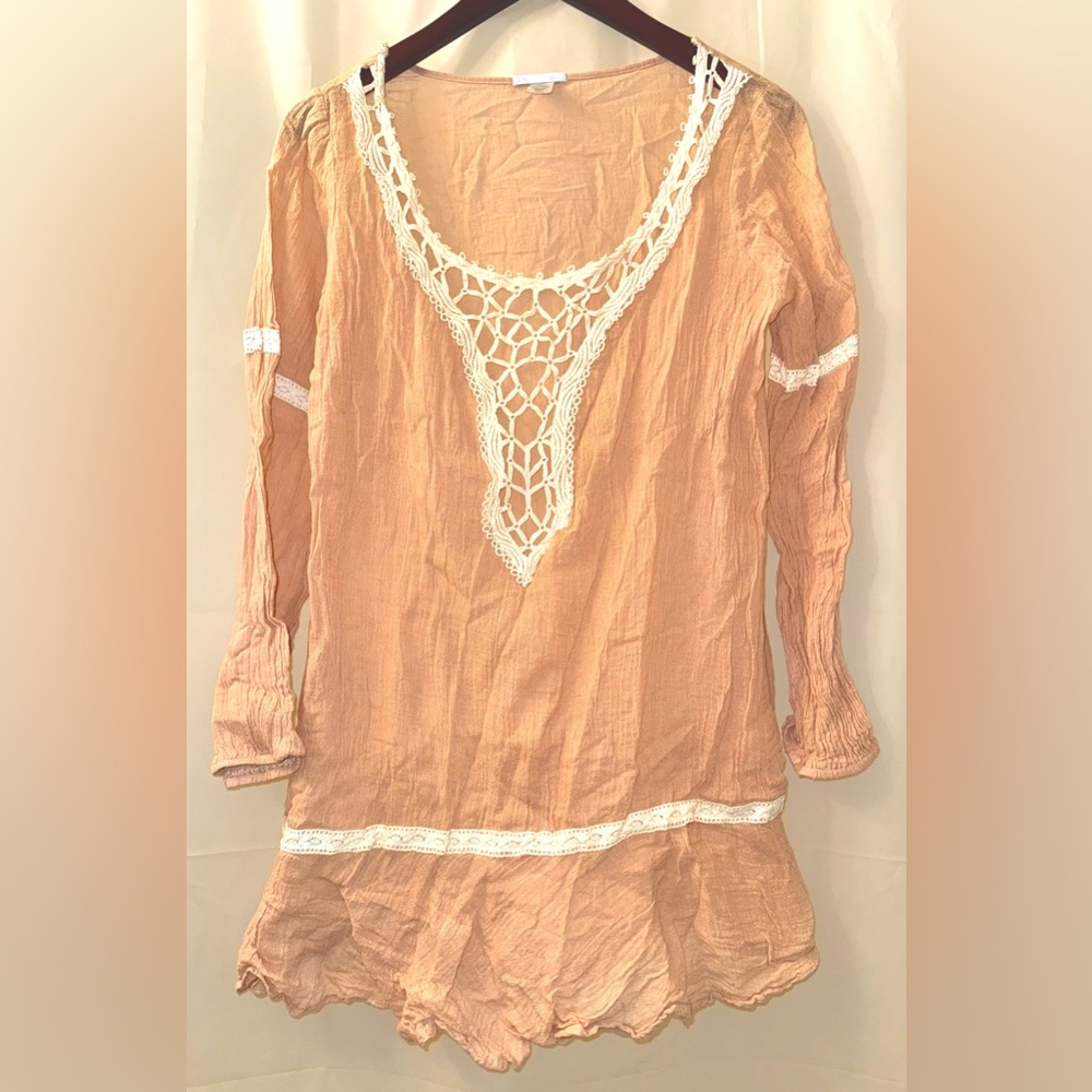 Eberjey Tan Cover-Up with White Lace Detail